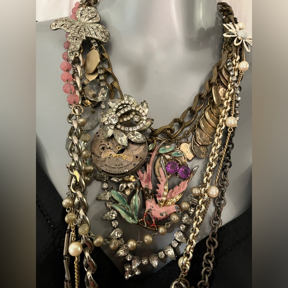 Necklace vintage multi chain neckmess style handmade Etsy Artist ONE OF A KIND - Picture 4 of 10